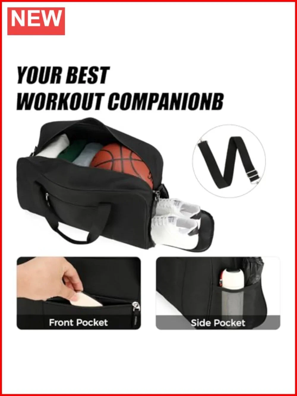 45L Large Duffle Bag with Shoe Compartment, Travel Gym Bag for Workout